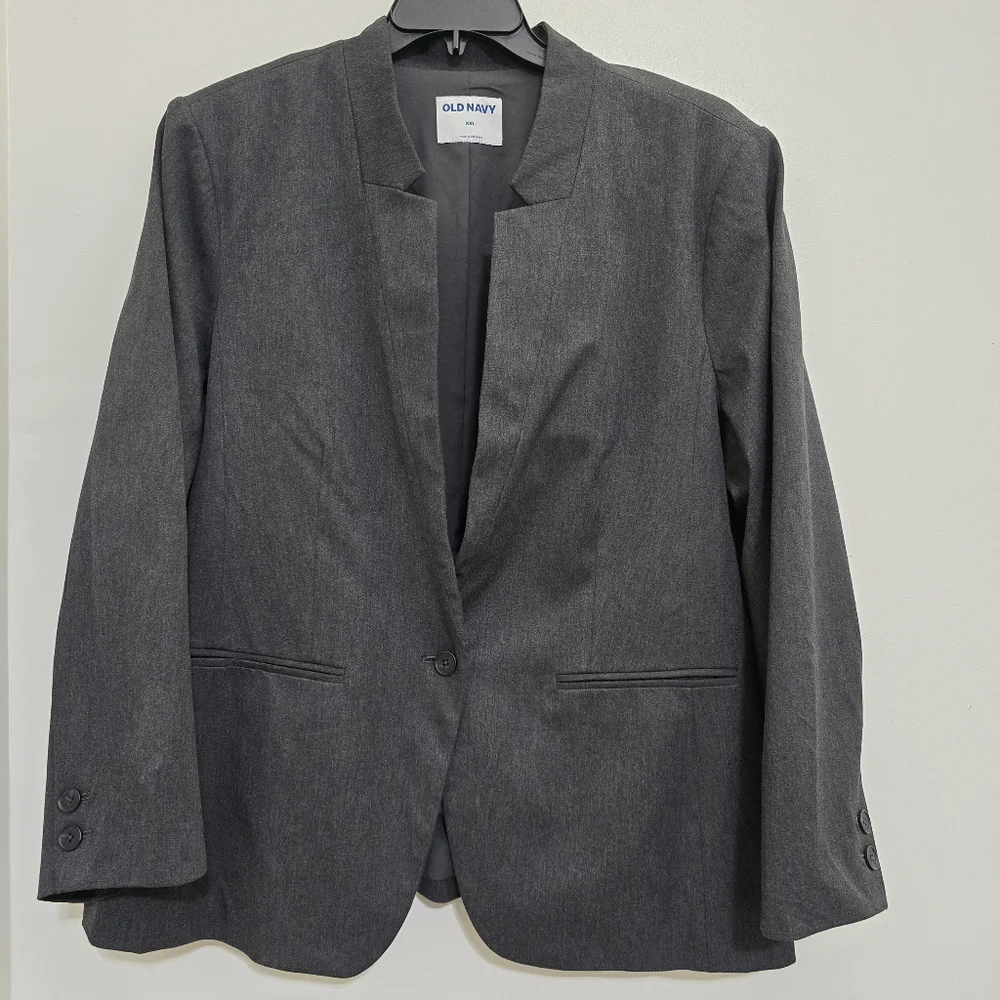 OLD NAVY size XXL Classic Twill Pixie Notched Lapel Single Button Blazer Gray‎